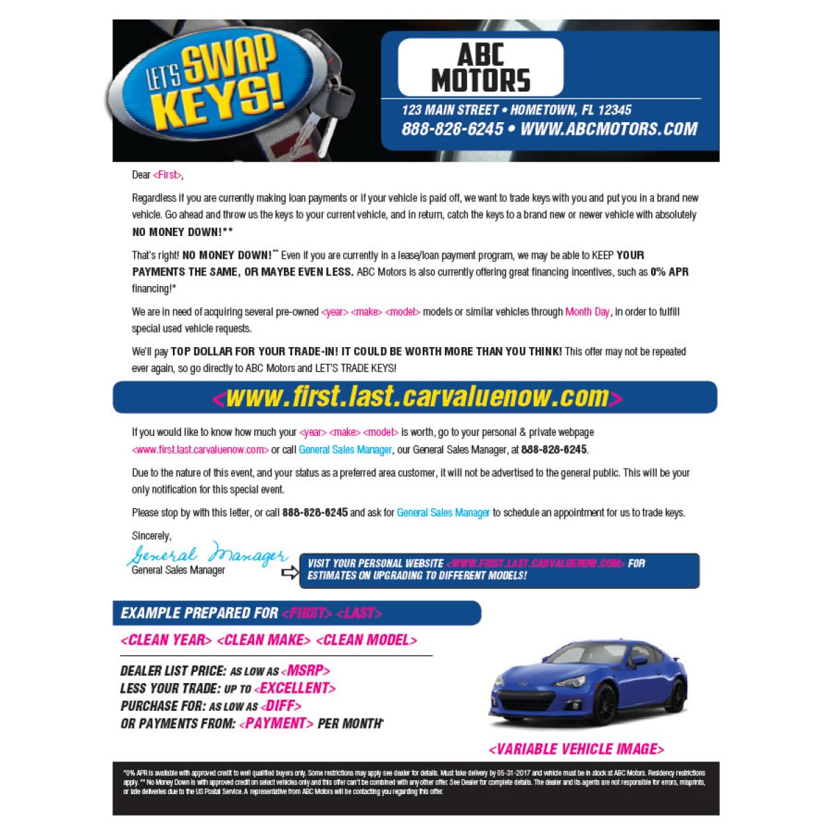 Let s Swap Keys Blue Automotive Buyback Mailer