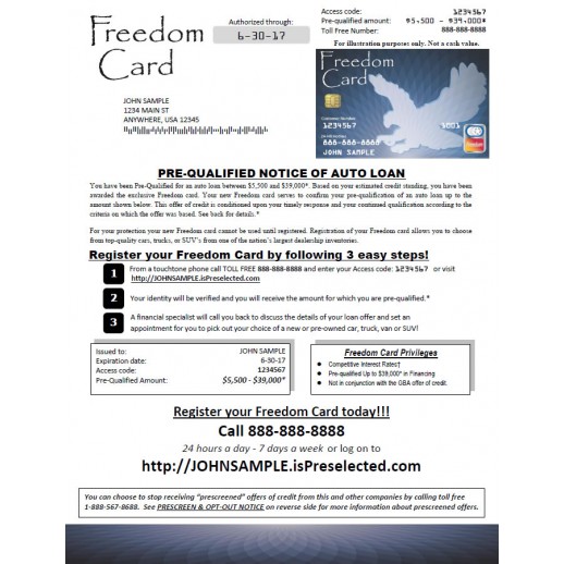 Freedom Automotive Credit - Embossed Card Mailer