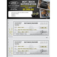 Auto Buyback - Trade In & Trade Up Sales Event - Automotive Check Mailer 