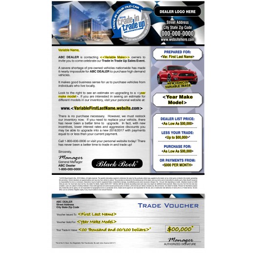 Auto Buyback - Trade In & Trade Up Sales Event - 8.25x13  Letter - Automotive Check Mailer 