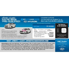 My Auto Loan Center - Automotive Direct Mail - Laminated Credit Pre-Qualified Postcard Mailer