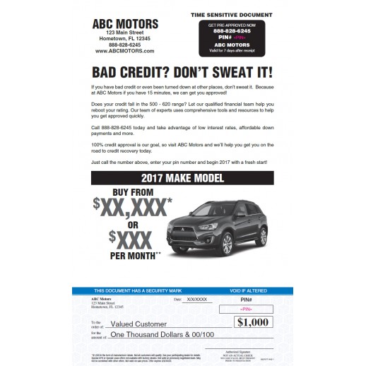 Bad Credit - Urgent Snap Pack - Automative Direct Mail 